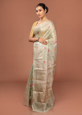 Green Tissue Silk Saree With Blouse Piece
