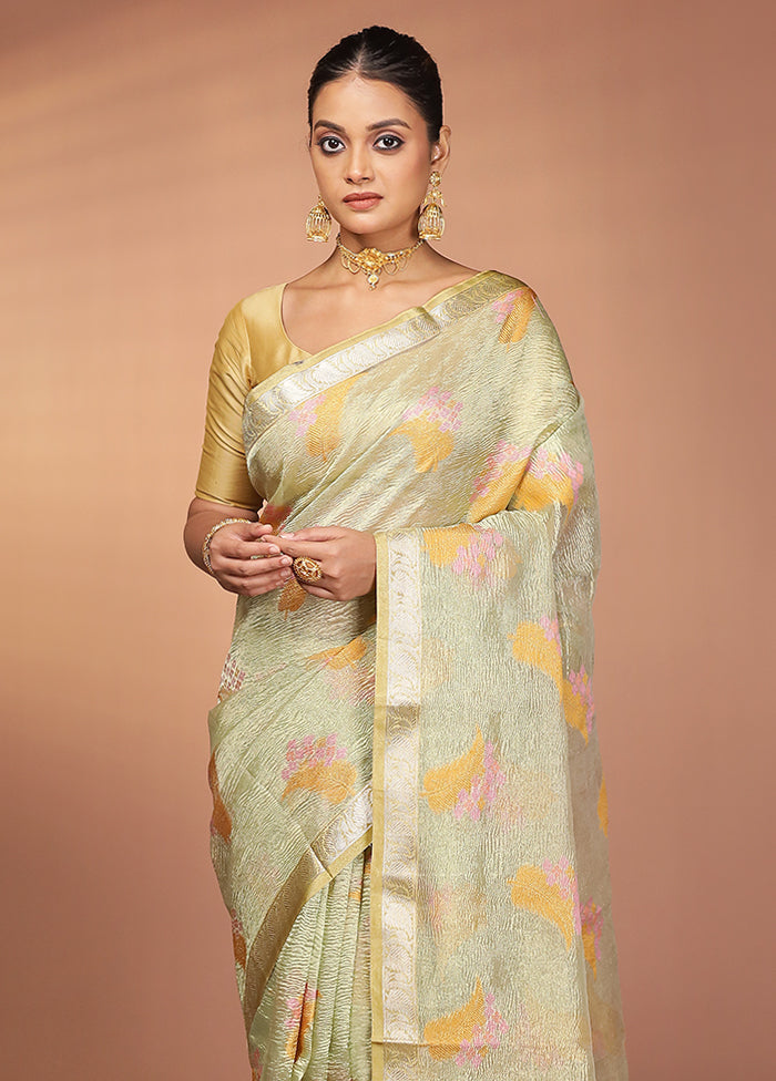 Green Tissue Silk Saree With Blouse Piece