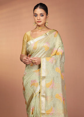 Green Tissue Silk Saree With Blouse Piece