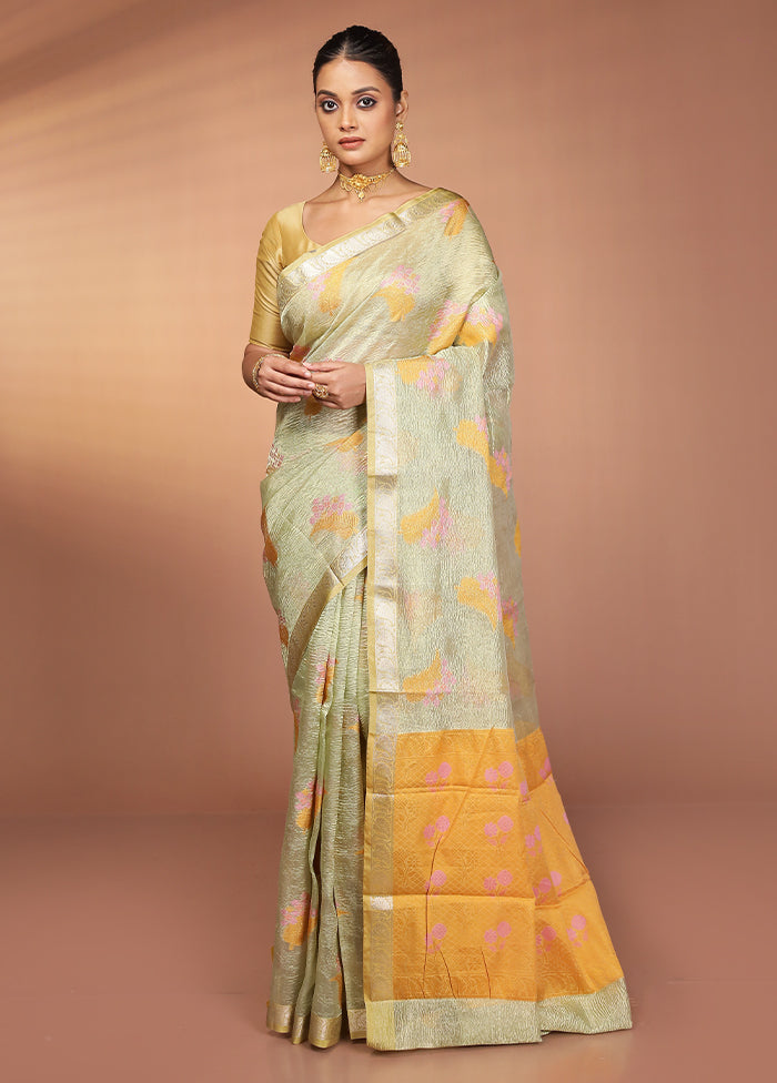 Green Tissue Silk Saree With Blouse Piece