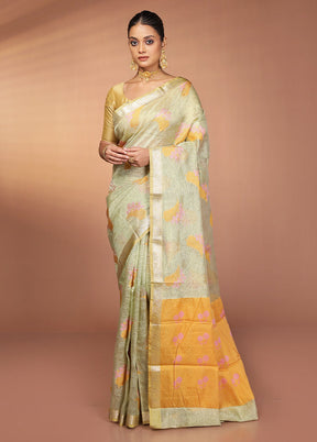 Green Tissue Silk Saree With Blouse Piece