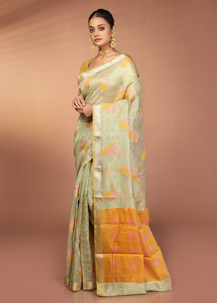 Green Tissue Silk Saree With Blouse Piece