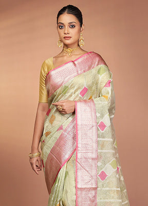 Green Tissue Silk Saree With Blouse Piece