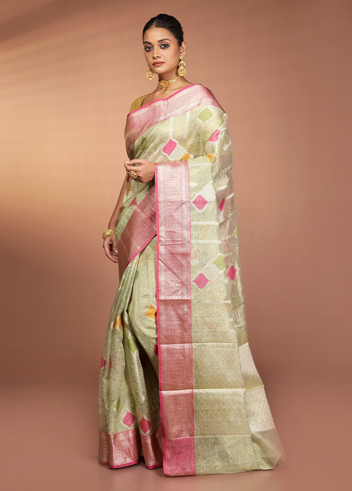 Green Tissue Silk Saree With Blouse Piece