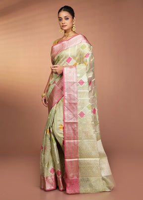 Green Tissue Silk Saree With Blouse Piece