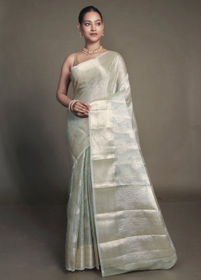 Green Crushed Tissue Silk Saree With Blouse Piece