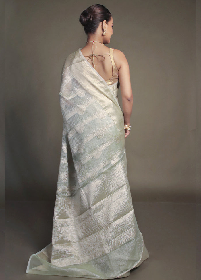 Green Crushed Tissue Silk Saree With Blouse Piece
