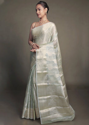 Green Crushed Tissue Silk Saree With Blouse Piece