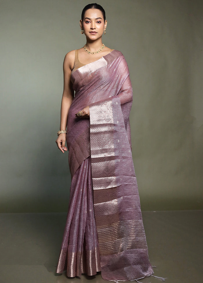 Purple Crushed Tissue Silk Saree With Blouse Piece