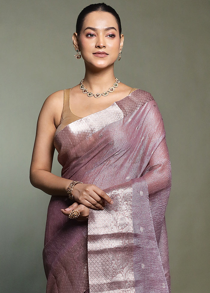 Purple Crushed Tissue Silk Saree With Blouse Piece