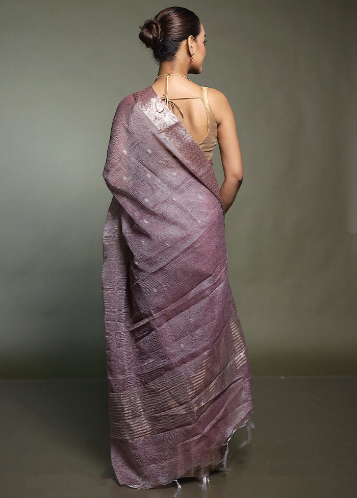 Purple Crushed Tissue Silk Saree With Blouse Piece
