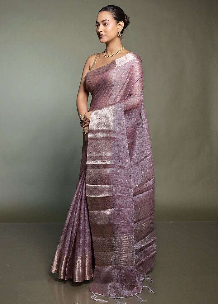 Purple Crushed Tissue Silk Saree With Blouse Piece
