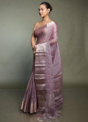 Purple Crushed Tissue Silk Saree With Blouse Piece