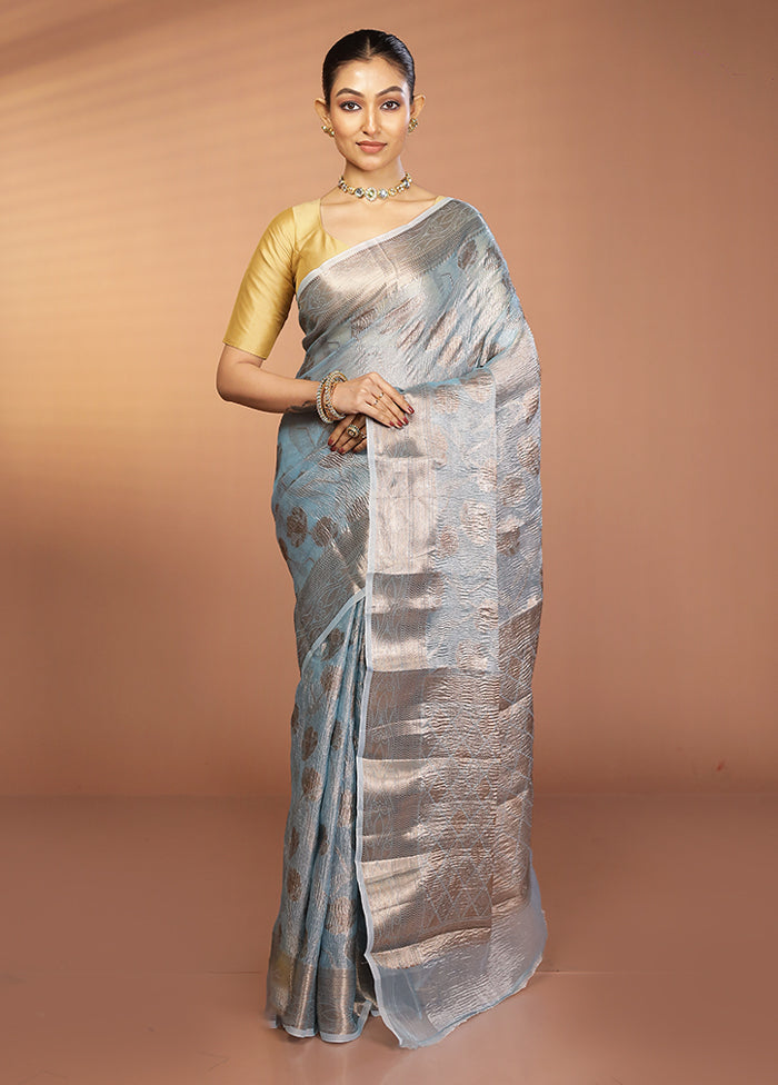Blue Tissue Silk Saree With Blouse Piece