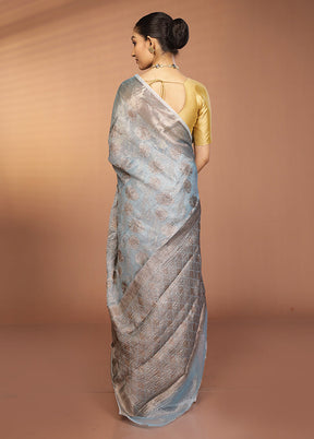 Blue Tissue Silk Saree With Blouse Piece