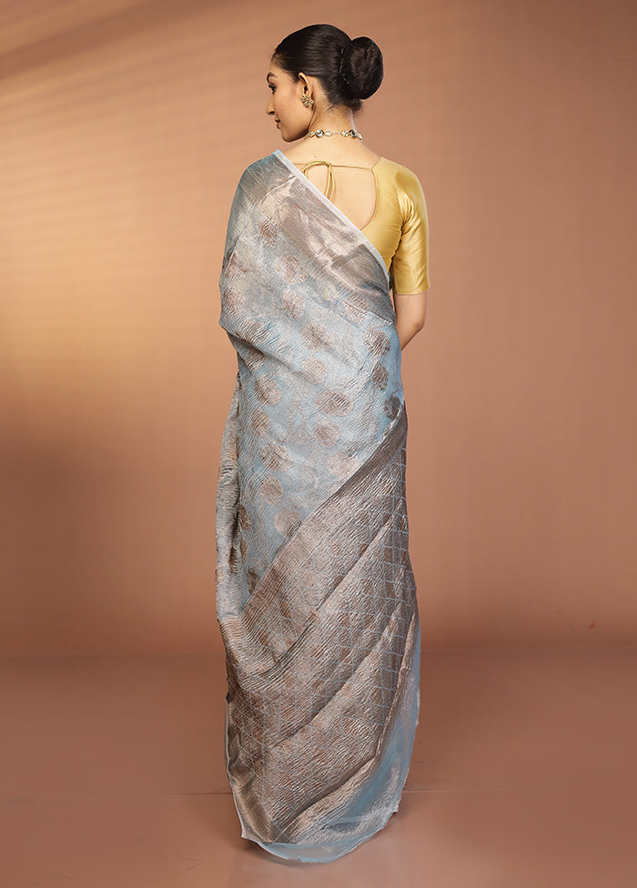 Blue Tissue Silk Saree With Blouse Piece