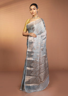 Blue Tissue Silk Saree With Blouse Piece