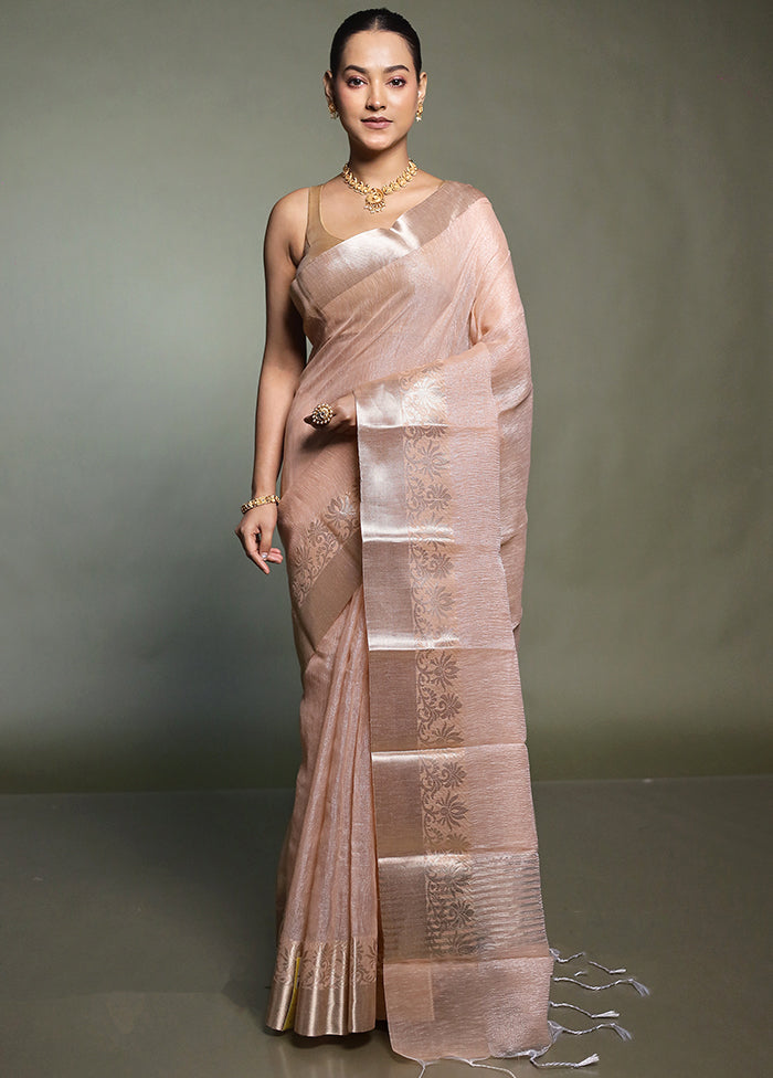 Rust Crushed Tissue Silk Saree With Blouse Piece