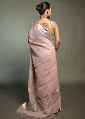 Rust Crushed Tissue Silk Saree With Blouse Piece