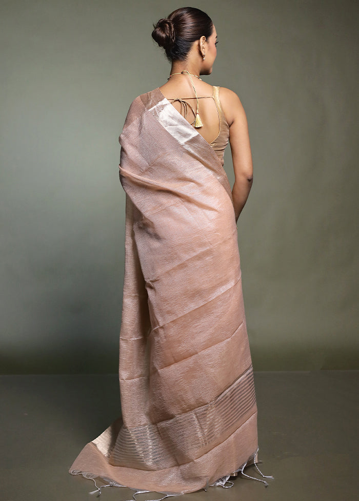 Rust Crushed Tissue Silk Saree With Blouse Piece