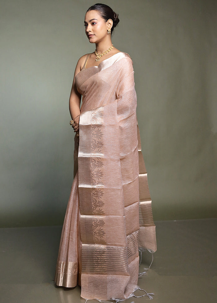 Rust Crushed Tissue Silk Saree With Blouse Piece