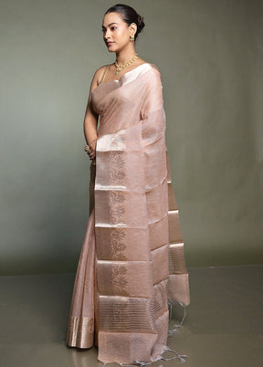 Rust Crushed Tissue Silk Saree With Blouse Piece