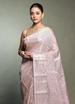 Pink Crushed Tissue Silk Saree With Blouse Piece