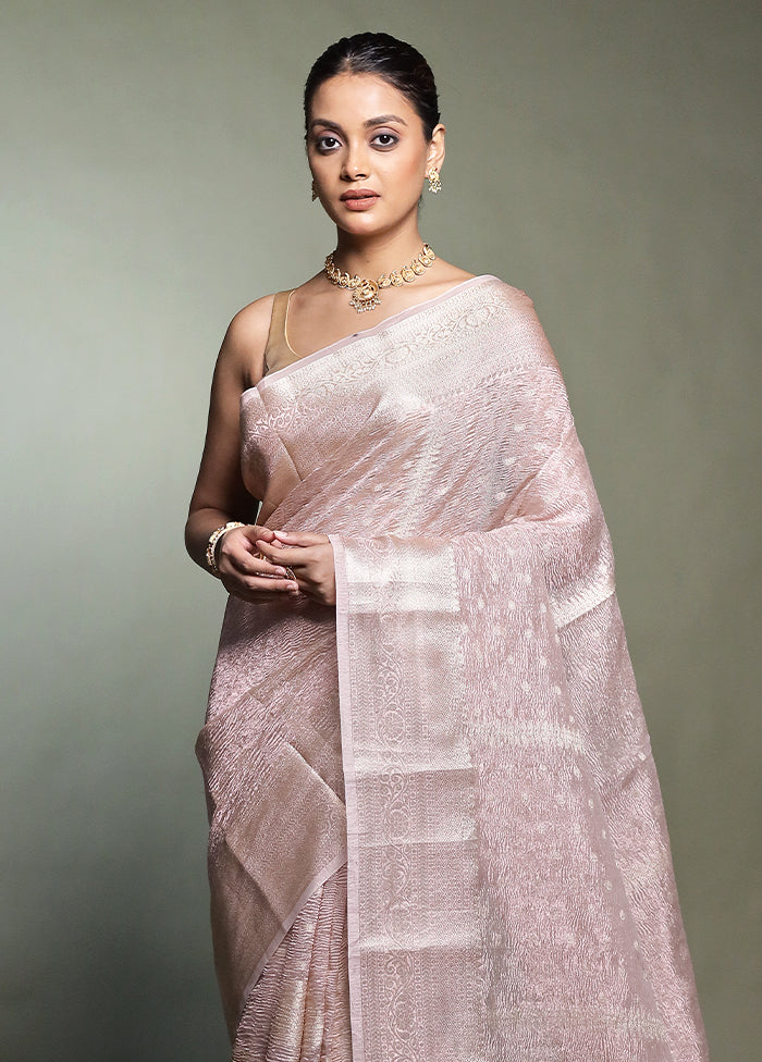 Pink Crushed Tissue Silk Saree With Blouse Piece