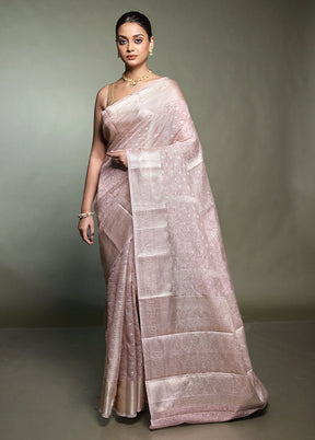Pink Crushed Tissue Silk Saree With Blouse Piece