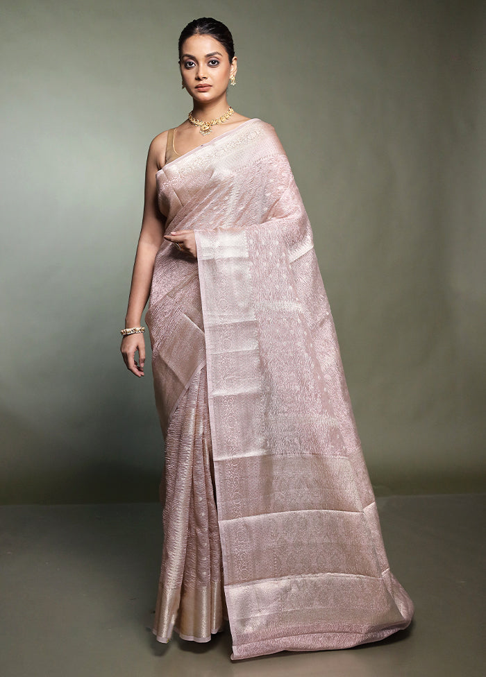 Pink Crushed Tissue Silk Saree With Blouse Piece