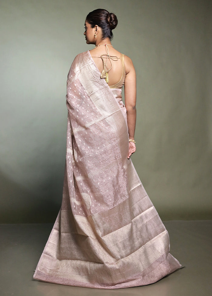 Pink Crushed Tissue Silk Saree With Blouse Piece