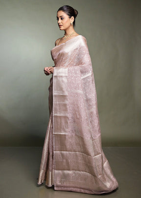 Pink Crushed Tissue Silk Saree With Blouse Piece