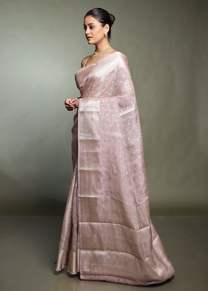Pink Crushed Tissue Silk Saree With Blouse Piece