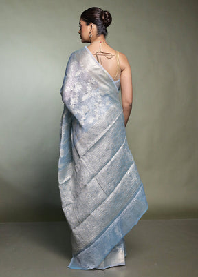 Blue Crushed Tissue Silk Saree With Blouse Piece