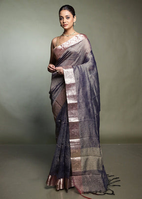 Blue Crushed Tissue Silk Saree With Blouse Piece