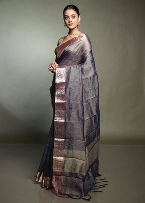 Blue Crushed Tissue Silk Saree With Blouse Piece