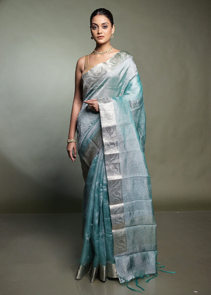 Green Crushed Tissue Silk Saree With Blouse Piece