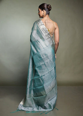 Green Crushed Tissue Silk Saree With Blouse Piece
