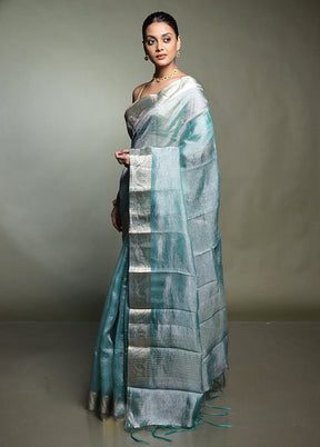 Green Crushed Tissue Silk Saree With Blouse Piece