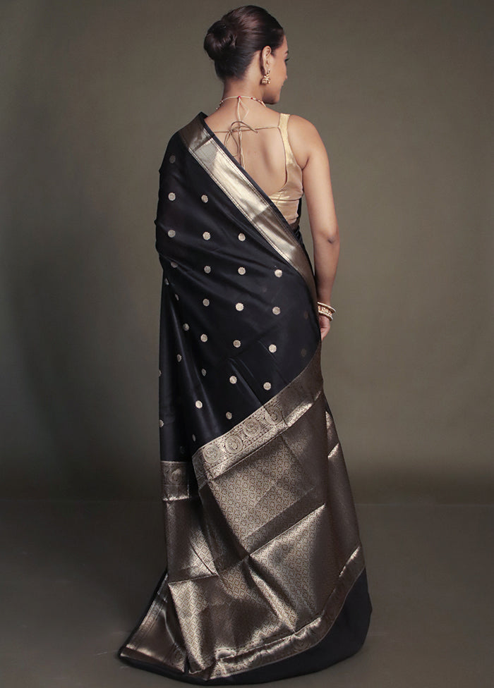 Black Kora Silk Saree With Blouse Piece