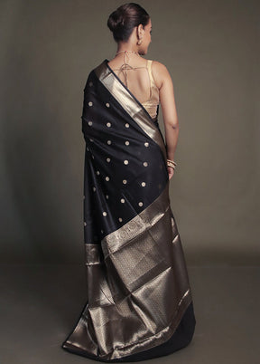 Black Kora Silk Saree With Blouse Piece
