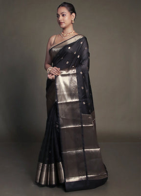 Black Kora Silk Saree With Blouse Piece