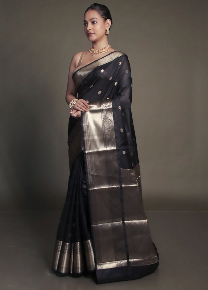 Black Kora Silk Saree With Blouse Piece