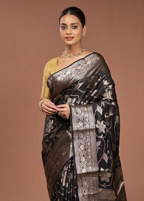 Black Kora Silk Saree With Blouse Piece