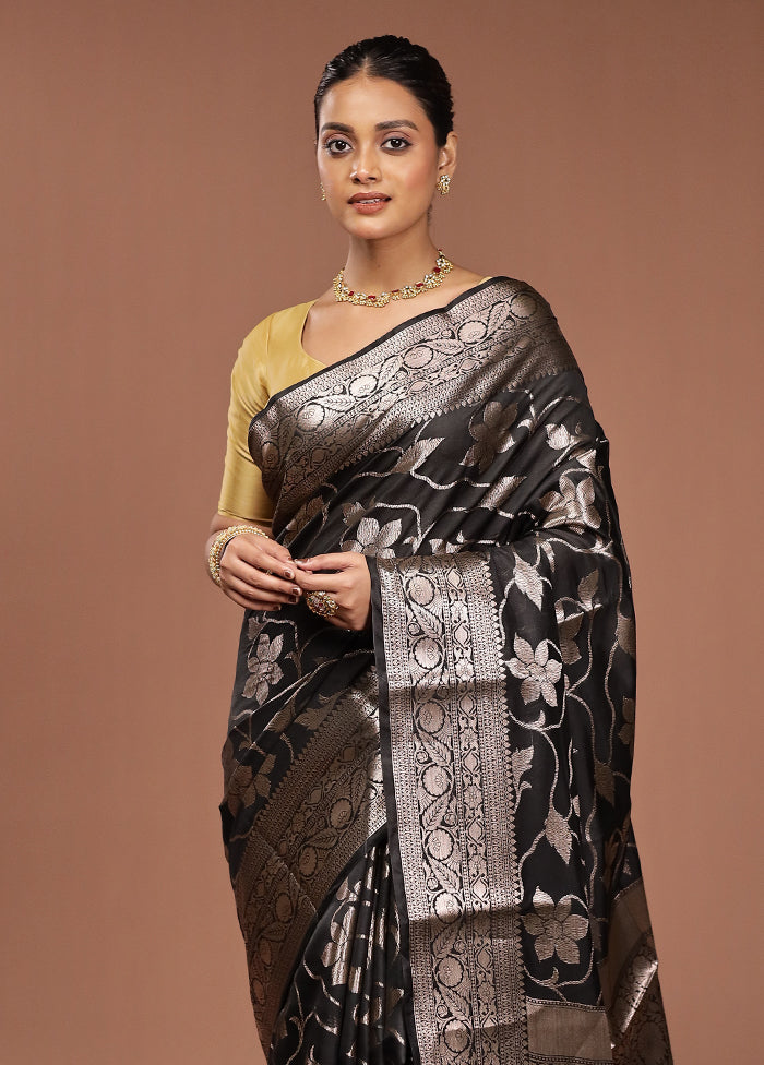 Black Kora Silk Saree With Blouse Piece