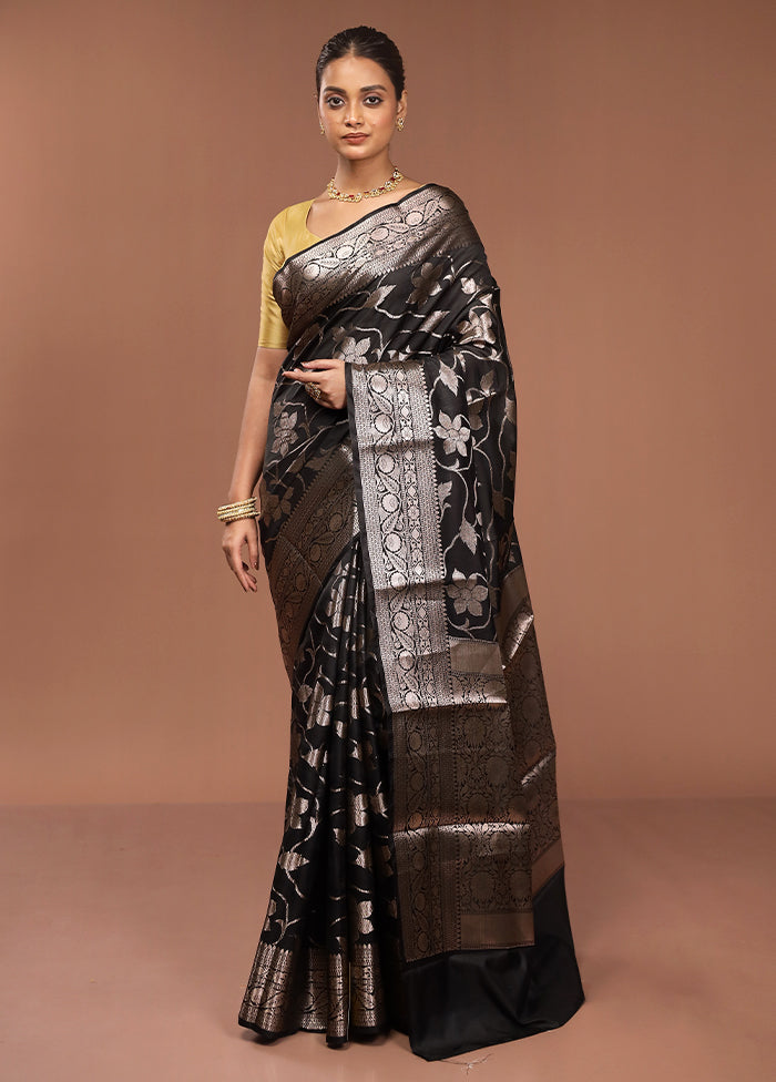 Black Kora Silk Saree With Blouse Piece
