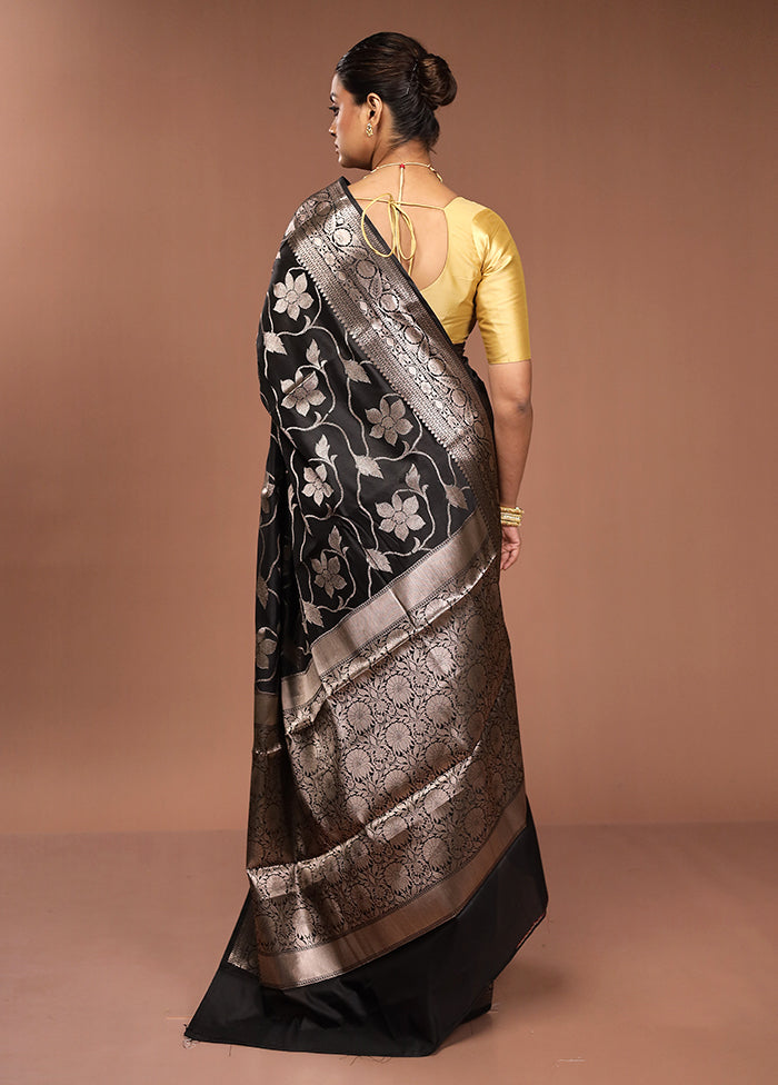Black Kora Silk Saree With Blouse Piece