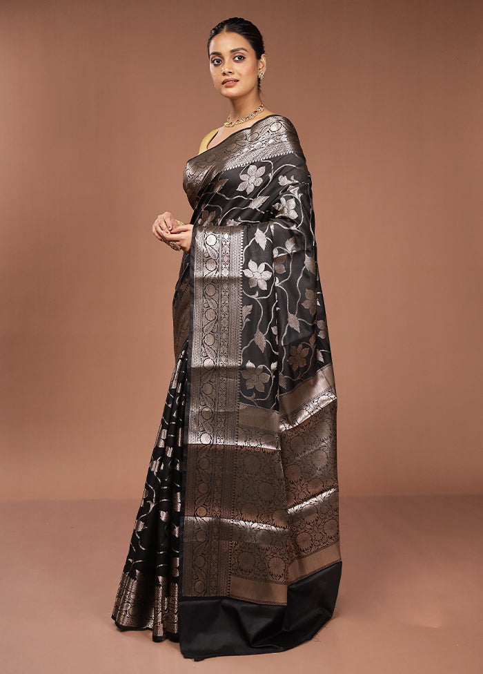 Black Kora Silk Saree With Blouse Piece