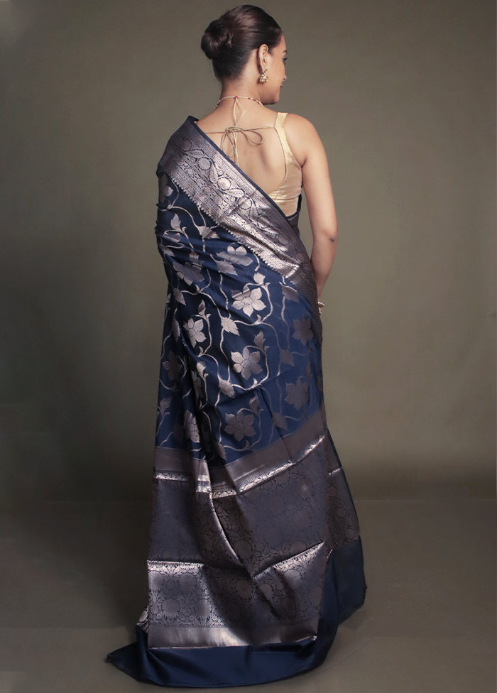 Blue Kora Silk Saree With Blouse Piece