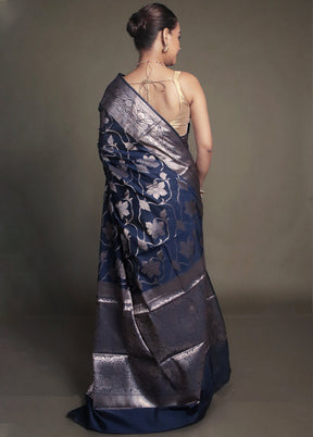 Blue Kora Silk Saree With Blouse Piece
